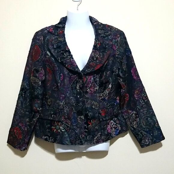 Analogy Black Multicolored Blazer Jacket Sz Large Petite - Picture 3 of 5